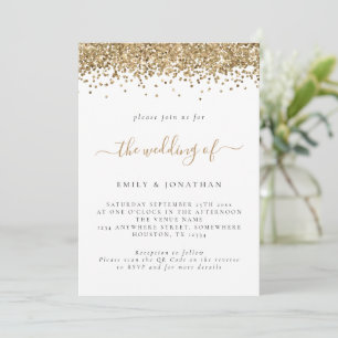 Elegant Gold Glitter QR Code Wedding Invitation