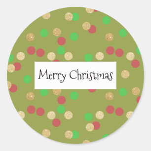 elegant gold glitter red green Christmas confetti Classic Round Sticker