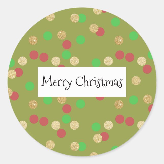elegant gold glitter red green Christmas confetti Classic Round Sticker (Front)
