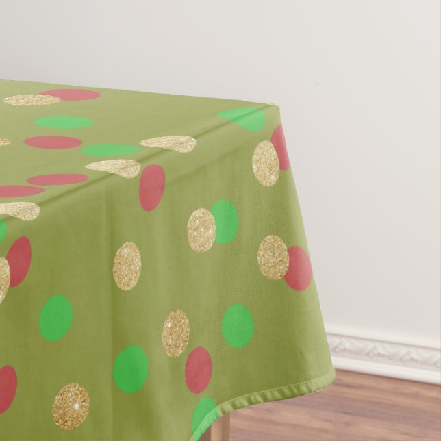elegant gold glitter red green Christmas confetti Tablecloth (In Situ)