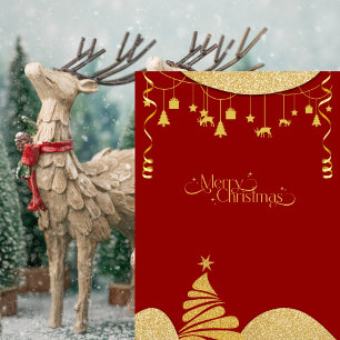 Elegant Gold Glitter & Red Holiday Cheer Card