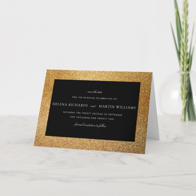 Elegant Gold Glitter | Save The Date Typography Announcement (Front)