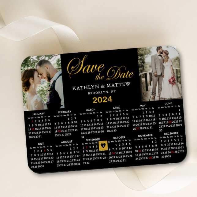 Elegant Gold Glitter Script 2 Photo Save the Date Magnet (Creator Uploaded)