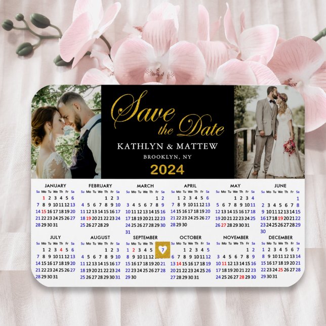 Elegant Gold Glitter Script 2 Photo Save the Date Magnet (Creator Uploaded)