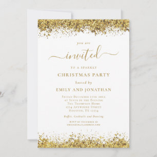 Elegant Gold Glitter Script Christmas Party Invitation