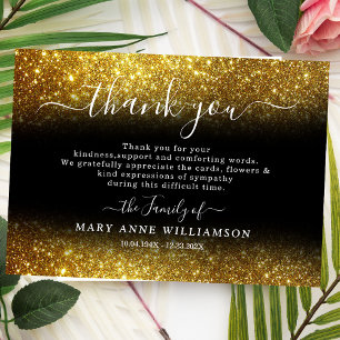 Elegant Gold Glitter Script Funeral Thank You Card