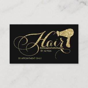 Elegant Gold Glitter Script Hair Stylist Appointment Card