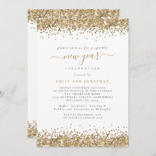 Elegant Gold Glitter Script New Years Eve Party Invitation