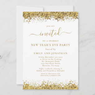 Elegant Gold Glitter Script New Years Eve Party Invitation
