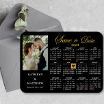 Elegant Gold Glitter Script Photo Save the Date Magnet<br><div class="desc">Elegant Gold Glitter Script ‘Save the Date’ Magnet featuring 2024 Yearly Calendar with a beautiful Photo. Let your family, friends and colleagues know that you have set a date for your wedding celebration with this elegant magnet. To move the Gold Heart shaped marker > click blue ‘Personalise’ > scroll down...</div>