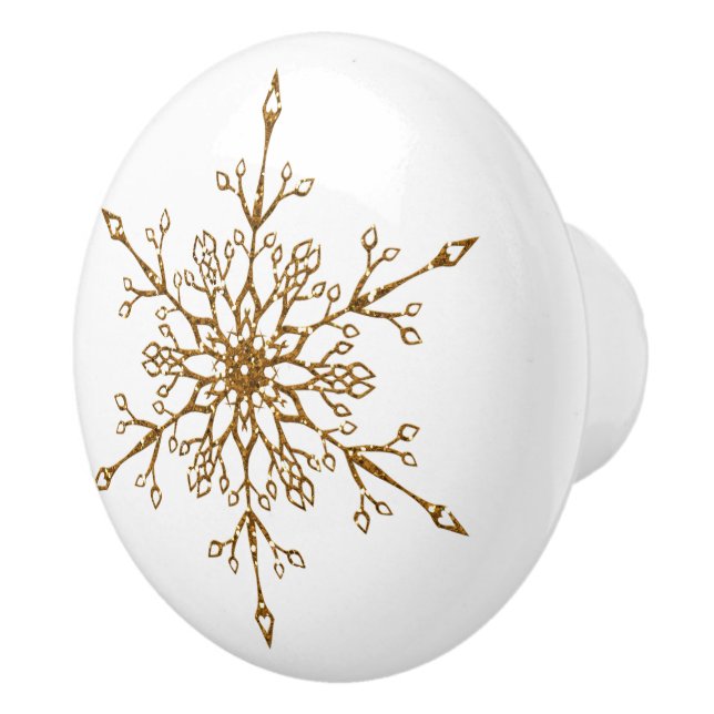 Elegant Gold Glitter Snowflake Christmas Holiday Ceramic Knob (Right)