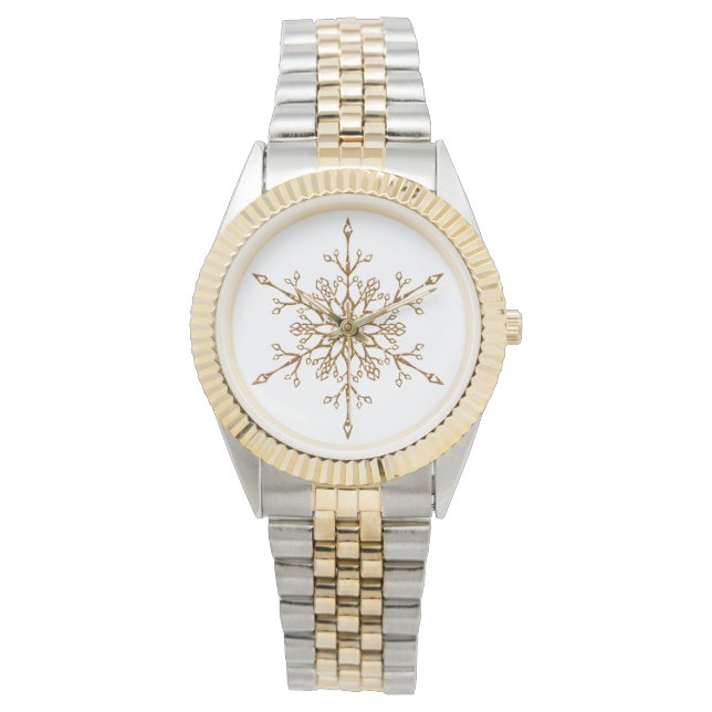 Elegant Gold Glitter Snowflake Christmas Holiday Watch (Front)
