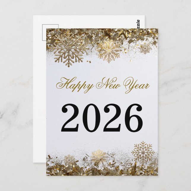 Elegant Gold Glitter Snowflake New Year Party Postcard (Front/Back)