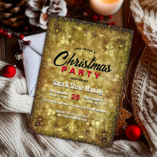 Elegant gold glitter snowflakes Christmas party Invitation