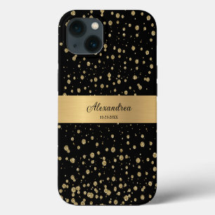 Elegant Gold Glitter Sparkle Black Personalise iPhone 13 Case