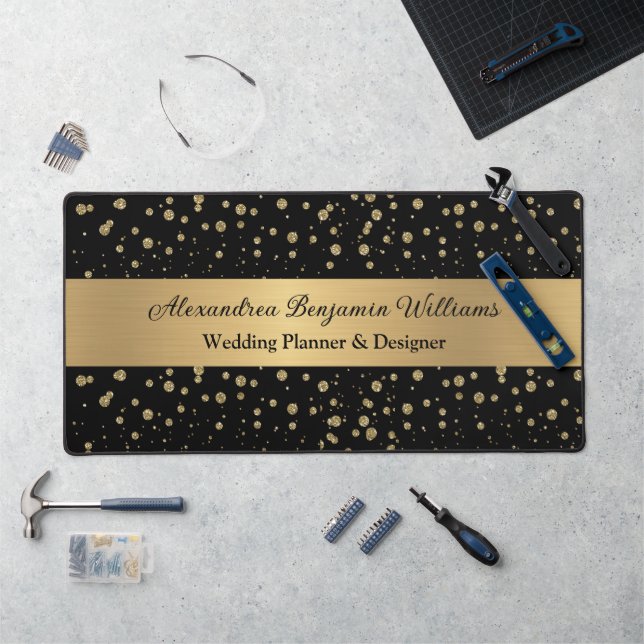 Elegant Gold Glitter Sparkle Black Stylish Desk Mat (Workstation)