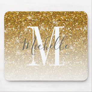 Elegant Gold Glitter Sparkle Monogram Name Mouse Mat