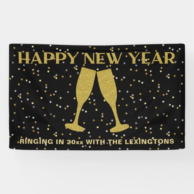 Elegant Gold Glitter Sparkle New Years Eve Party Banner (Horizontal)