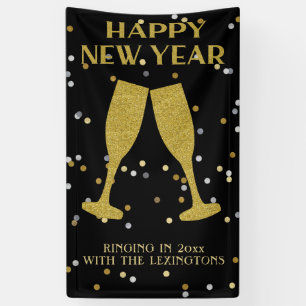 Elegant Gold Glitter Sparkle New Years Eve Party Banner
