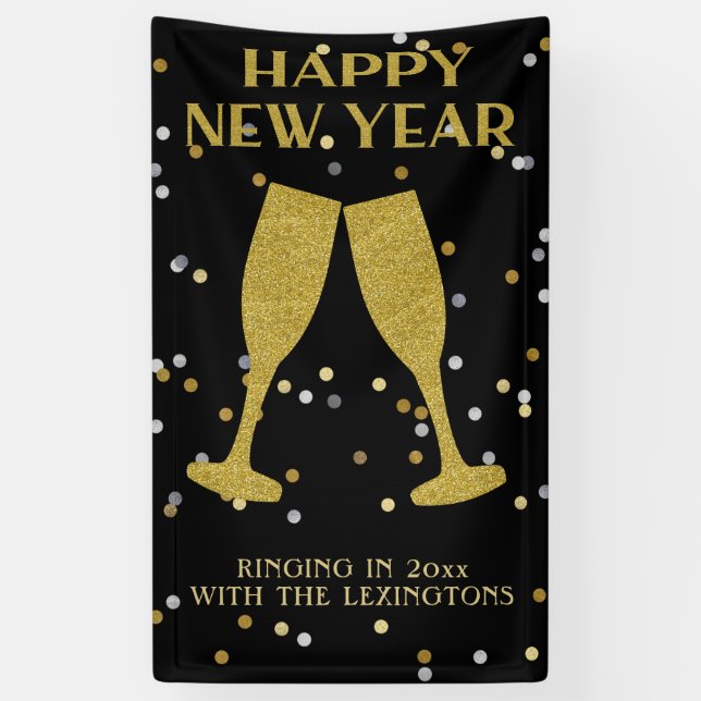 Elegant Gold Glitter Sparkle New Years Eve Party Banner (Vertical)