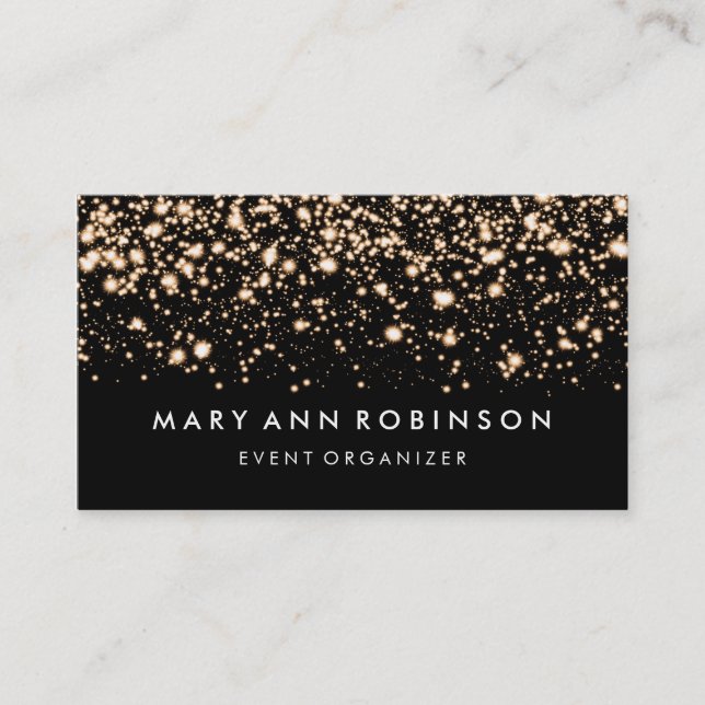 Elegant Gold Glitter Sparkles Event Organiser Business Card (Front)