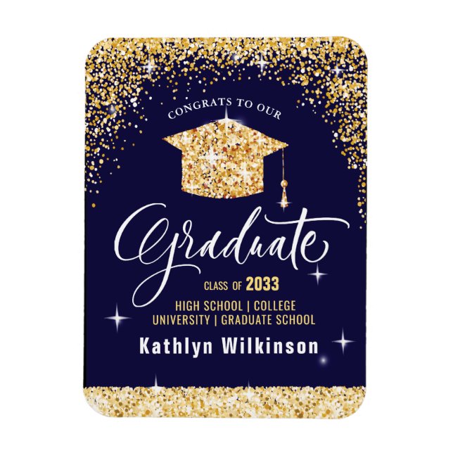 Elegant Gold Glitter Sparkling Graduation Magnet (Vertical)