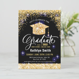 Elegant Gold Glitter Sparkling Graduation Party Invitation