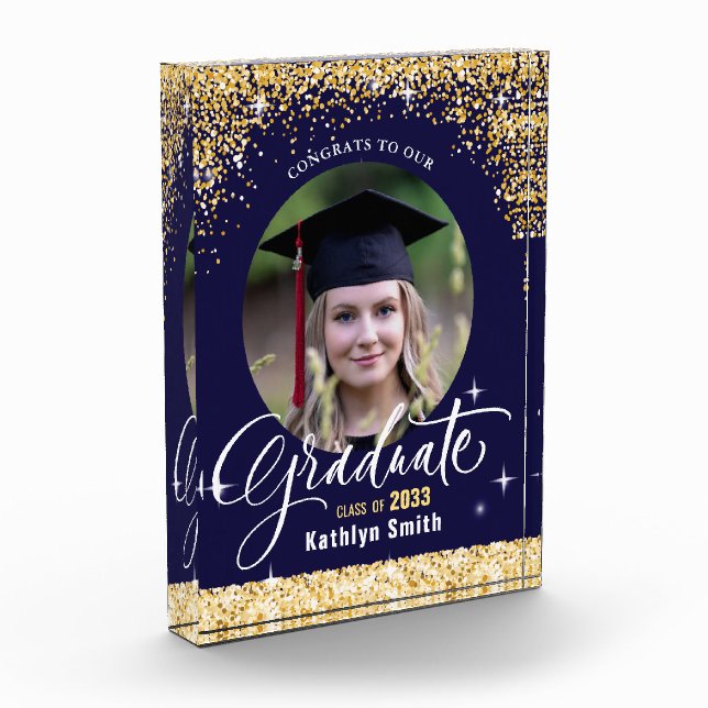Elegant Gold Glitter Sparkling Graduation Photo Block (Left)