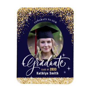 Elegant Gold Glitter Sparkling Graduation Photo Magnet