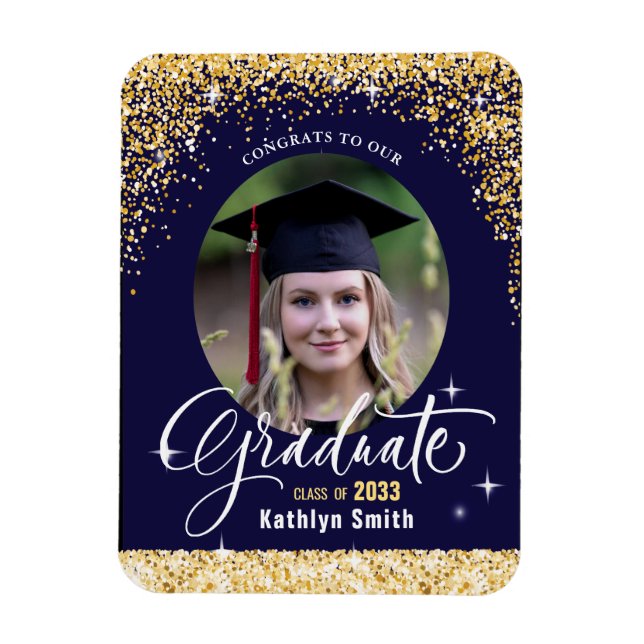 Elegant Gold Glitter Sparkling Graduation Photo Magnet (Vertical)