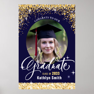 Elegant Gold Glitter Sparkling Graduation Photo Poster