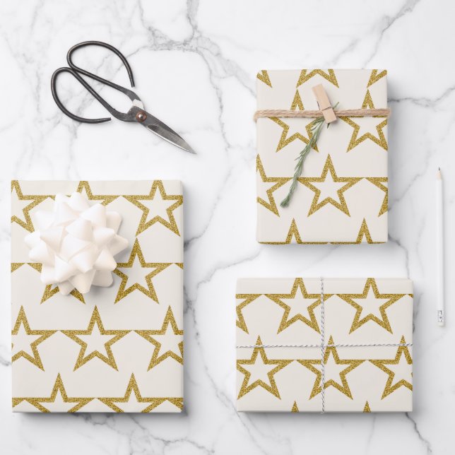 Elegant Gold Glitter Star Wrapping Paper (Front)