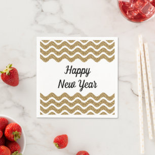 Elegant Gold Glitter Stripes Happy New Year  Napkin