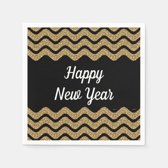 Elegant Gold Glitter Stripes New Year's Napkin (Front)