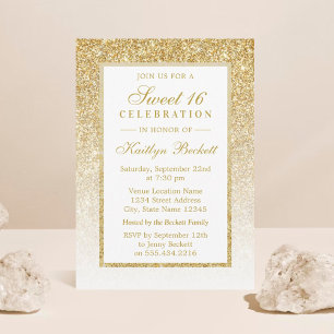 Elegant Gold Glitter Sweet 16 Birthday Invitation