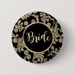 Elegant Gold Glitter Swirls 6 Cm Round Badge