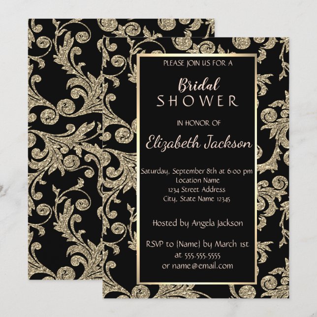 Elegant  Gold Glitter Swirls Bridal Shower Invitation (Front/Back)