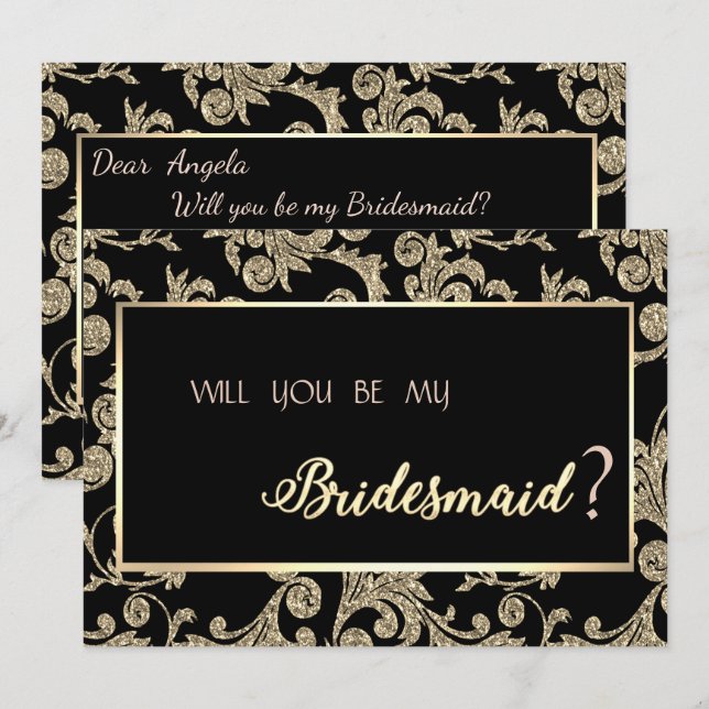 Elegant Gold Glitter Swirls Bridesmaid Card (Front/Back)