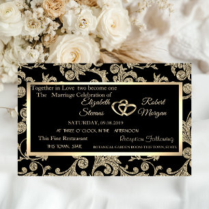 Elegant Gold Glitter Swirls, Frame Wedding Invitation