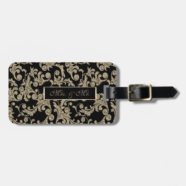Elegant  Gold Glitter Swirls Luggage Tag (Front Horizontal)