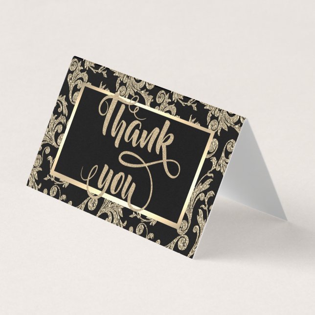 Elegant  Gold Glitter Swirls Thank You Card (Front)
