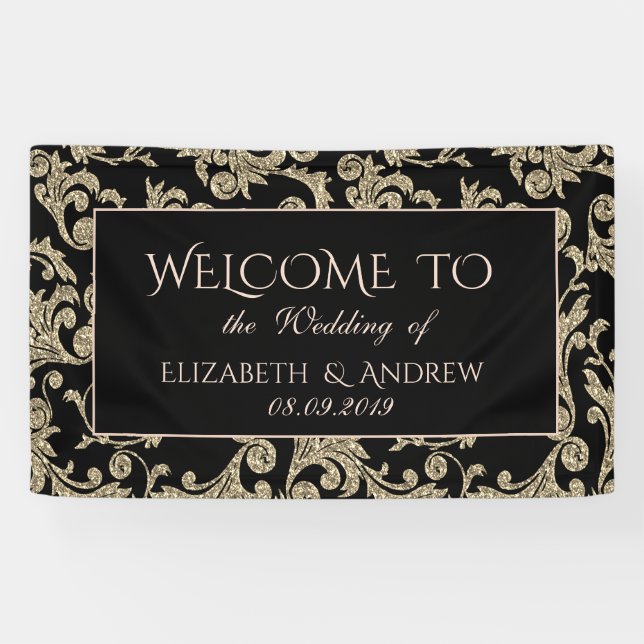 Elegant Gold Glitter Swirls  Wedding Banner (Horizontal)