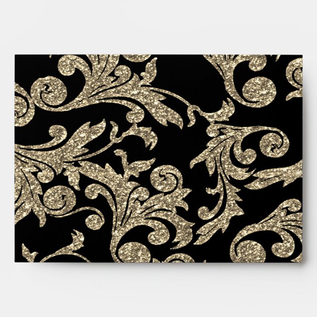 Elegant  Gold Glitter Swirls  Wedding Envelope (Front)