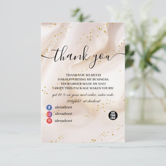 Elegant Gold Glitter Thank You Card (Standing Front)