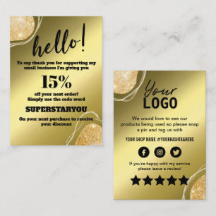 Elegant Gold Glitter Thank You Insert Card