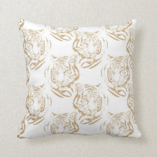 Elegant Gold Glitter Tiger Print White Design Cushion