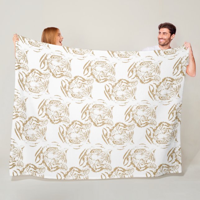 Elegant Gold Glitter Tiger Print White Design Fleece Blanket (In Situ)