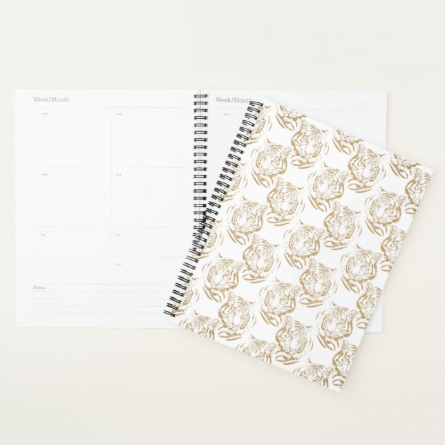 Elegant Gold Glitter Tiger Print White Design Planner (Display)