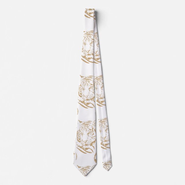 Elegant Gold Glitter Tiger Print White Design Tie (Front)