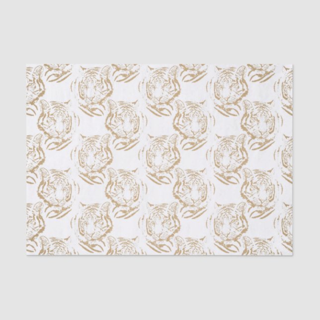 Elegant Gold Glitter Tiger Print White Design Tissue Paper (Front)